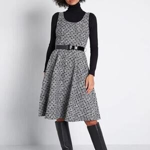 ModCloth Take The Lead Black Vintage Inspired Belted Knee Length Midi Dress 4